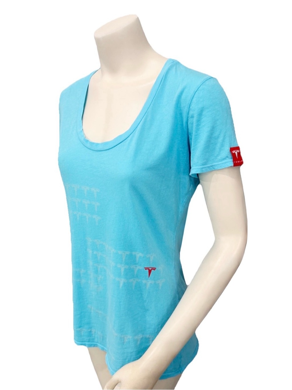 Tesla Women’s Aqua Blue Scoop Neck Logo Graphic T-Shirt Size Large